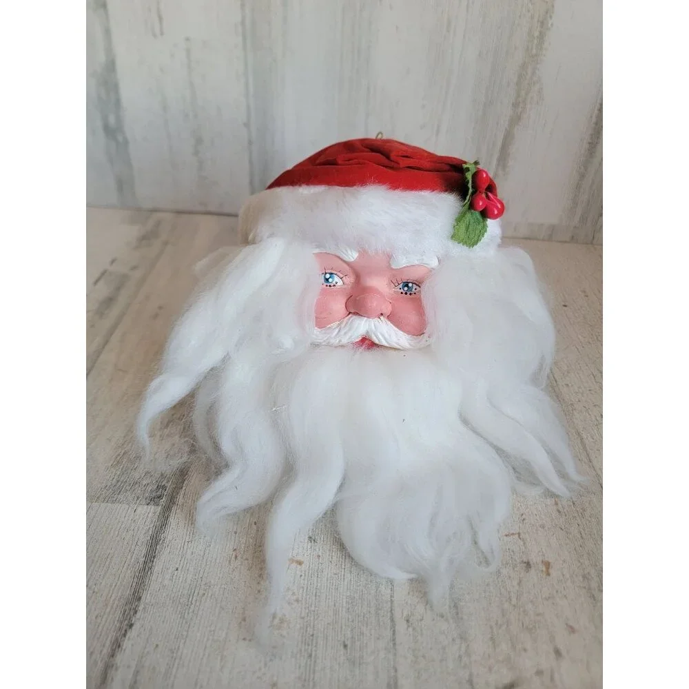 Santa Claus face vintage mistletoe hat ornament Xmas decor‎